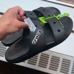 CROCS Classic Sandals Slides flip flops Black Jibbitz unisex 5 NEW /M3